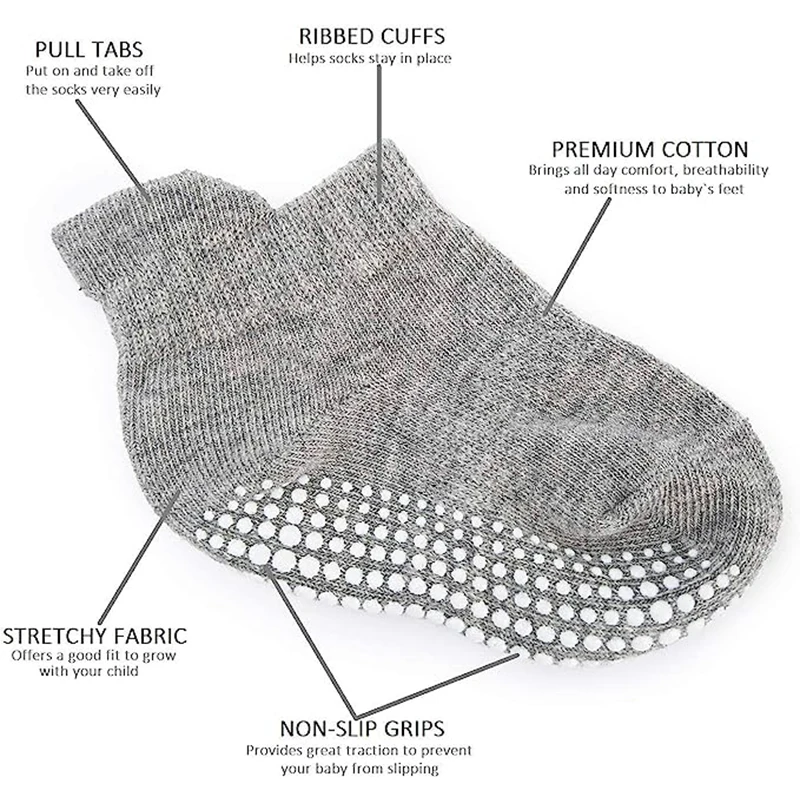 Chaussettes de rinçage coordonnantes avec poignées pour bébés, chaussettes en coton pour tout-petits, garçons et filles, toutes saisons, 6 paires par lot, 0 à 5 ans