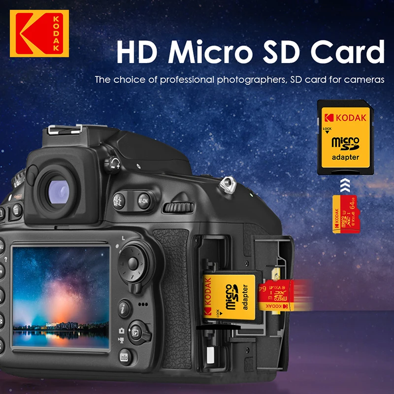 코닥 고속 필름 ? ? 마이크로 SD 카드 U3 클래스 10, 최대 100MB/s, 어댑터 포함 TF 메모리 카드 - 32GB, 64GB, 128GB 용량으로 제공