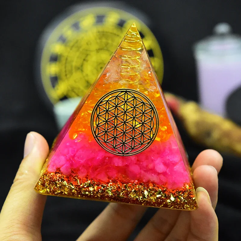 Orgonite Wicca Rose Quartz Energy Orgon Pyramid Yoga Meditation Citrine The Flower of Life Customization Resin Decoration Craft