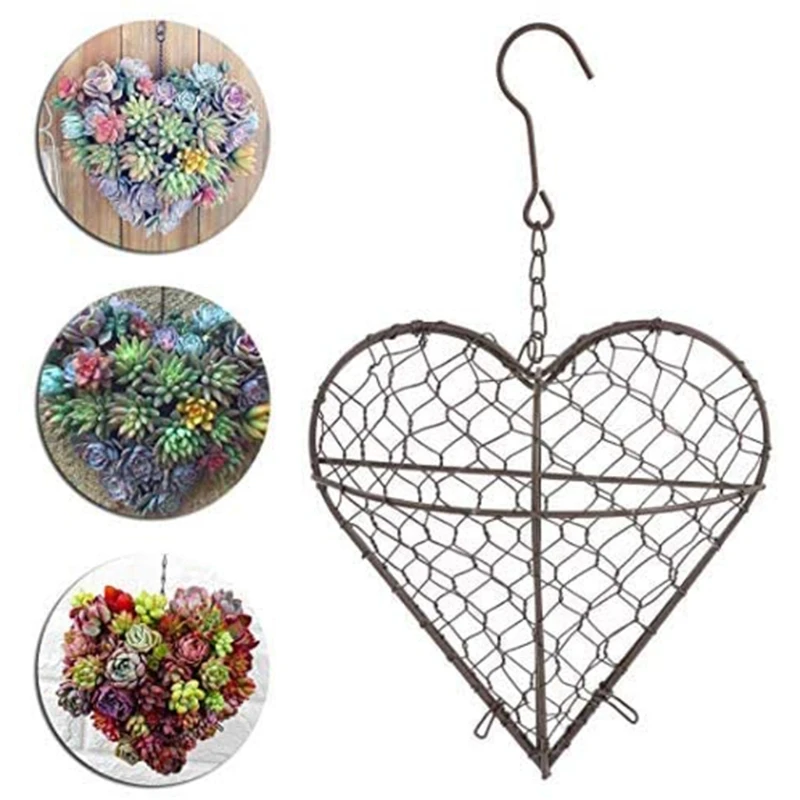 

Heart Shape Hanging Planter Metal Artificial Plant Flower Pots Storage Basket