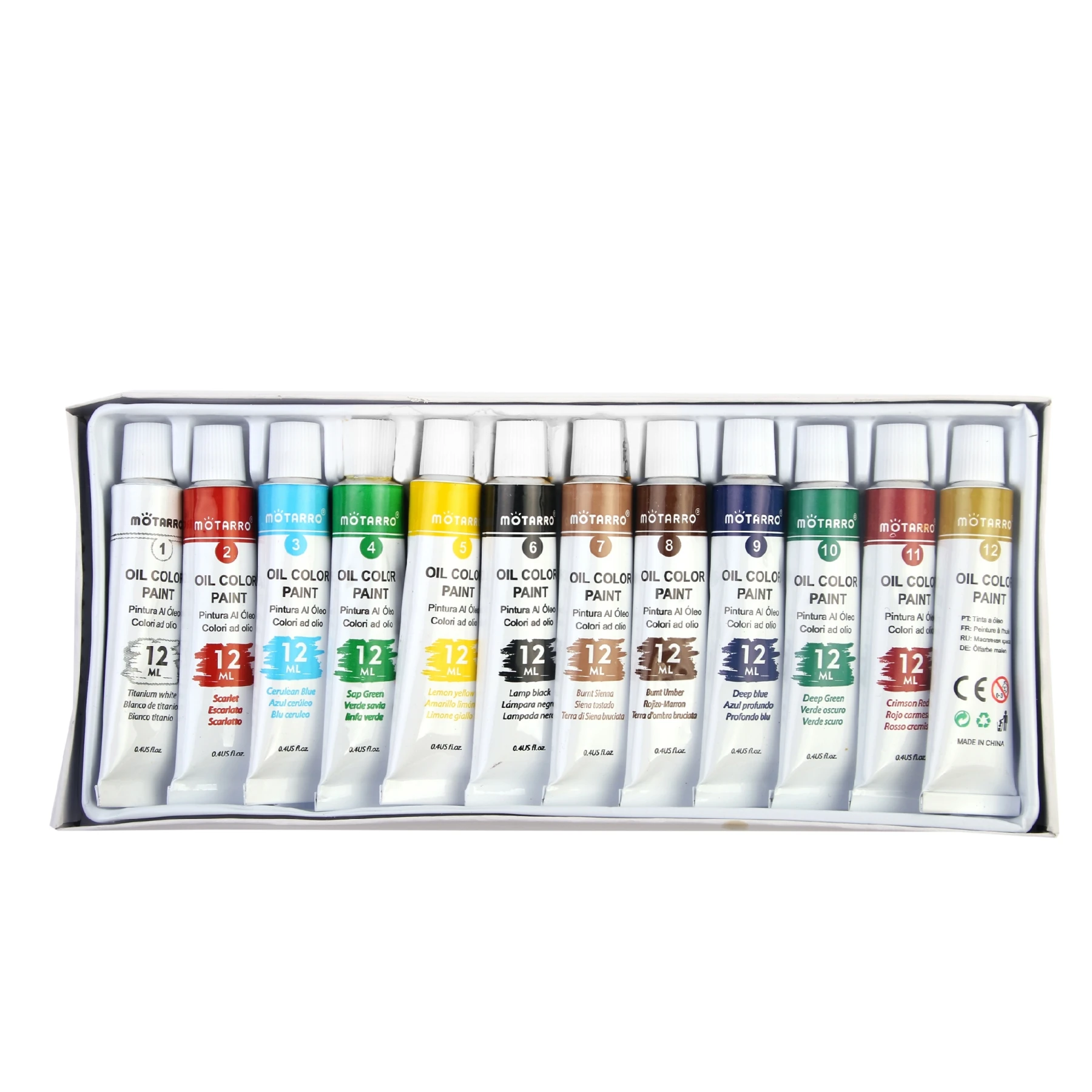 Oil paint 12 Color set in 12ml tubes Rich vivid colors Oil color paint For students Beginners painting supplies