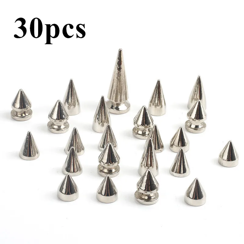 30pcs/set Silver Cone Studs and Spikes DIY Craft Cool Punk Garment Rivets for Clothes Bag Shoes Leather Accessories | Дом и сад
