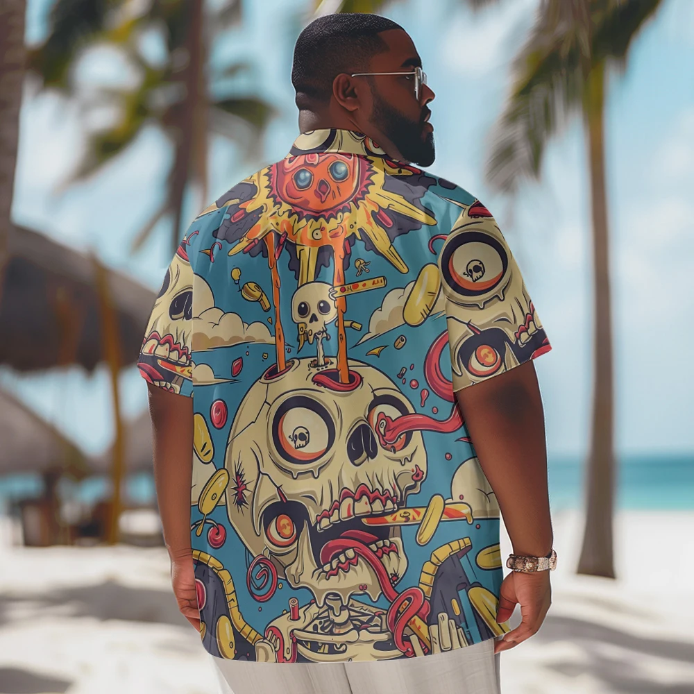 Creative Skull Cartoon For Halloween Printed New Hawaiian Shirt Men Casual Short Sleeve Tops Plus Size Summer Shirts 2