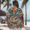 Creative Skull Cartoon For Halloween Printed New Hawaiian Shirt Men Casual Short Sleeve Tops Plus Size Summer Shirts 2