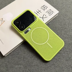 Luxury Breathable Mesh Heat Dissipation Magnetic Case with Magsafe Wireless Charging Compatibility for Xiaomi 14 (Green)