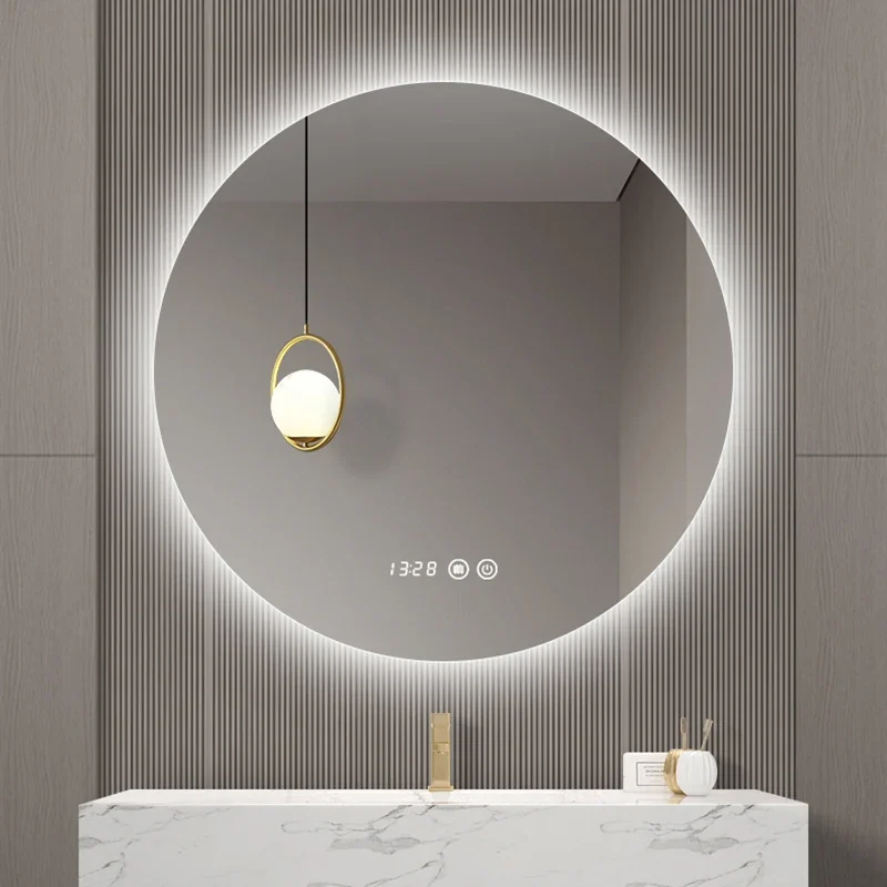 

Bathroom Mirror With Led Light Touch Control Wall Mounted Modern Vanity Mirror Smart Large Round Espejos De Pared Room Decor