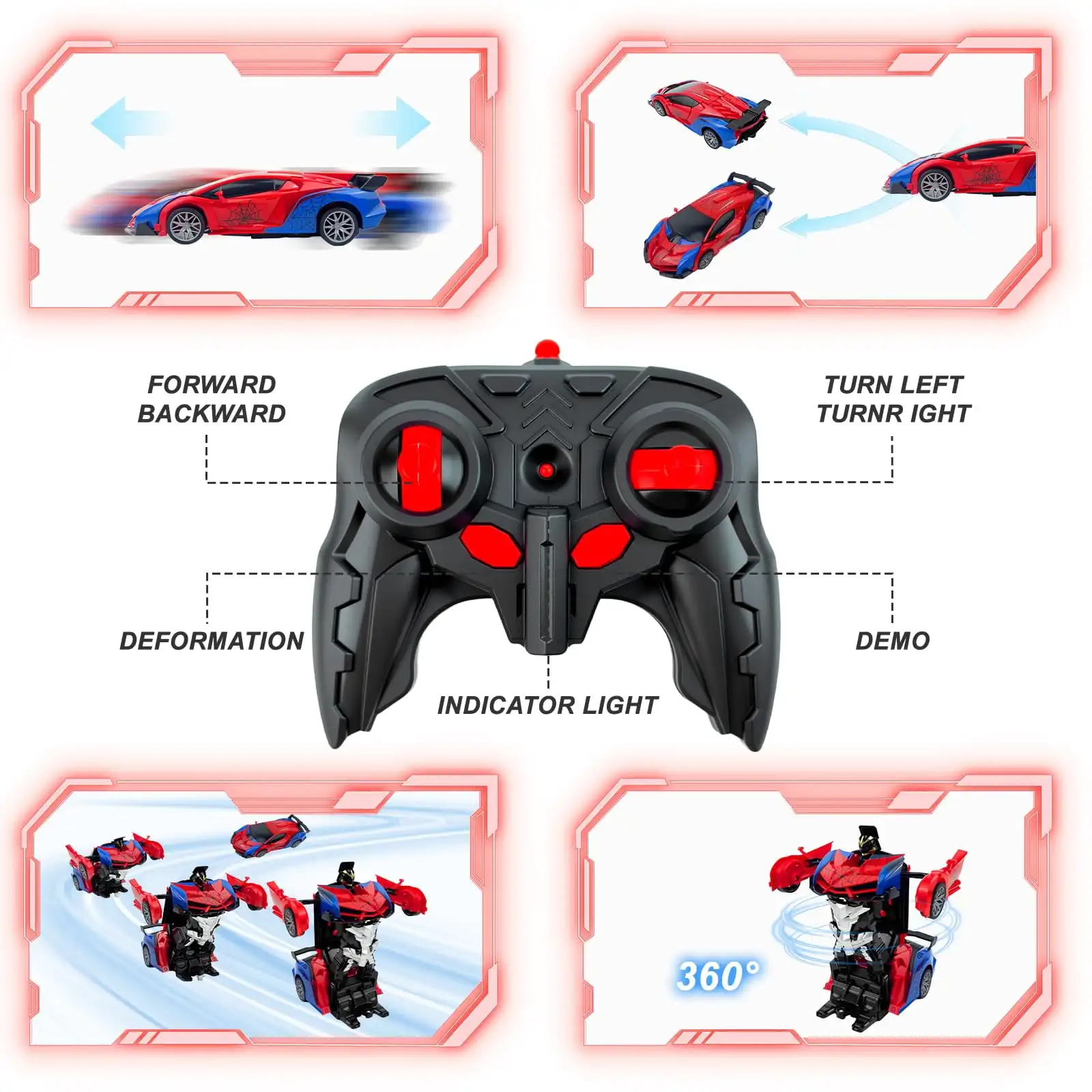 Robot araignée télécommandé 2-en-1 transformable - Rouge ou Rose
