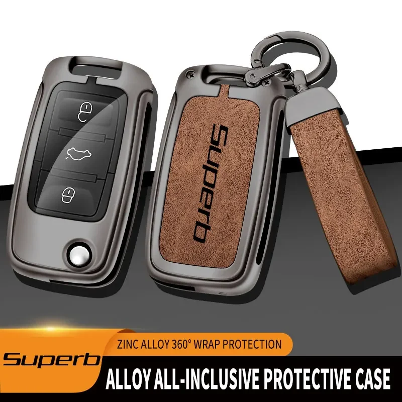 Zinc Alloy Car Remote Key Case For Skoda Superb 1 2 3 Remote Control Protector For Škoda Superb Car Key Holder Car Accessories — view 2