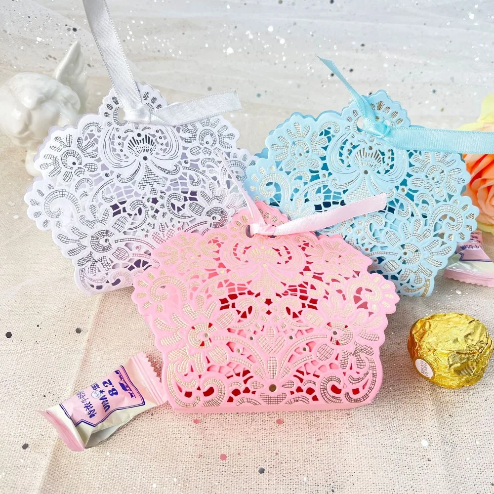 

10Pcs Flower Lover Herat Laser Cut Favors Gifts Box Hollow Candy Boxes With Ribbon Chocolate Cookie Box Wedding Party Decor