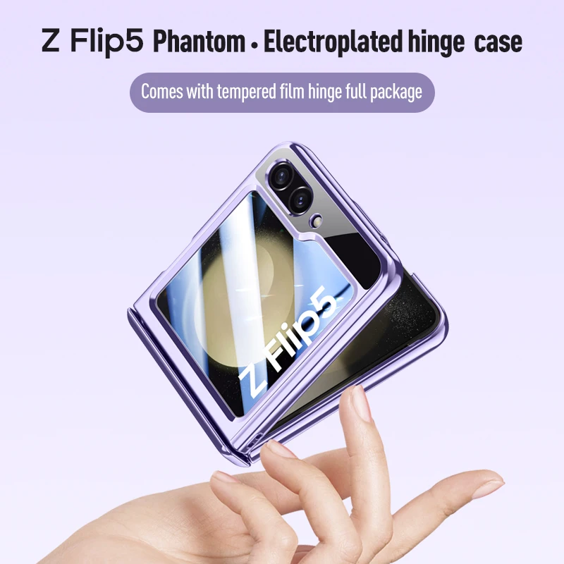 For Samsung Galaxy Z Flip 5 Case Electroplated Transparent Folding Hinge With Mirror Film All Inclusive Shockproof Hard Cover