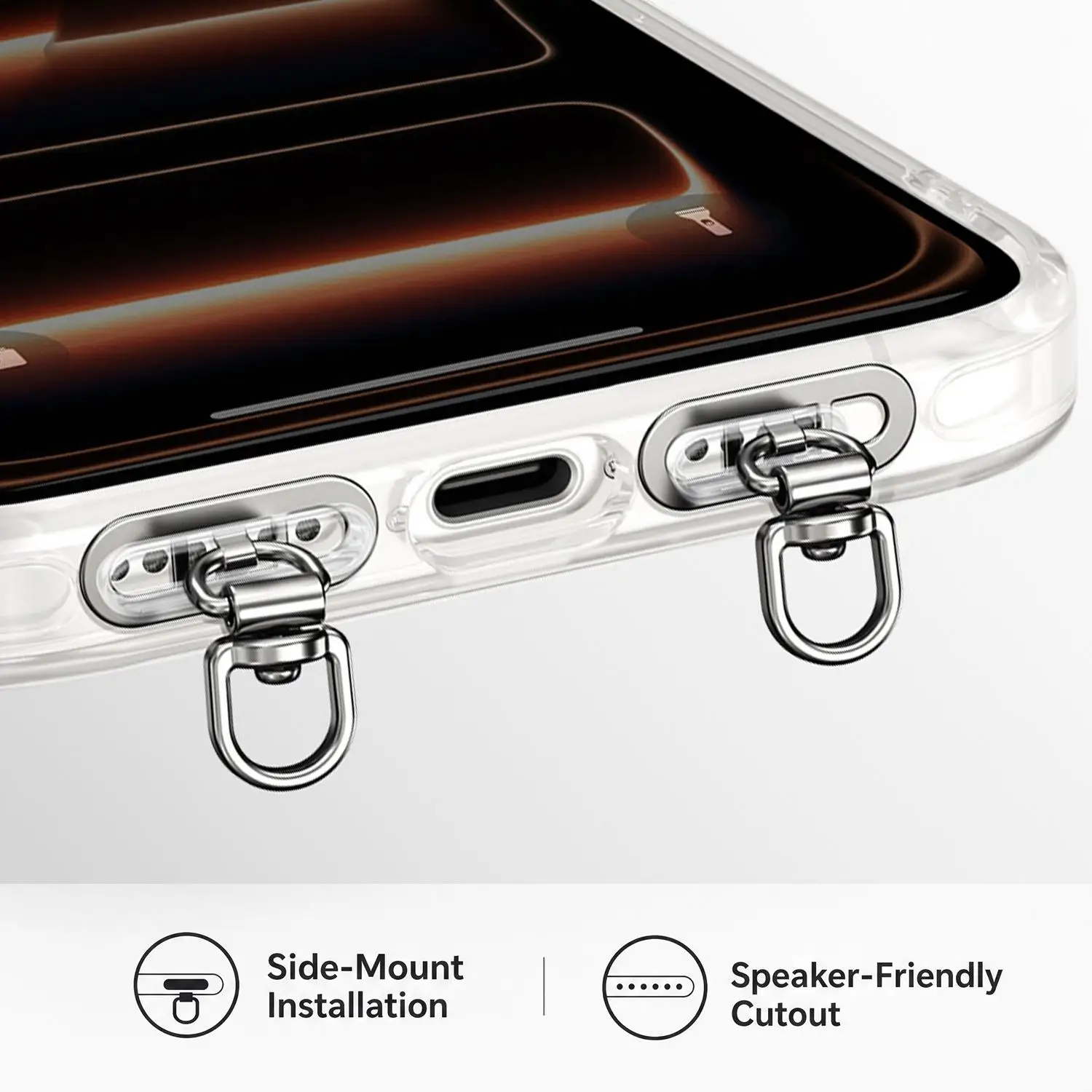 Ultra-Thin Rotatable Stainless Steel Phone Lanyard Patch with Hanging Cord Clip