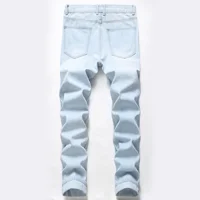 New Style Men's Knee-length Ripped Casual Jeans Light Blue Hip-hop High Street Non-stretch Straight Slim Denim Trousers Male 2