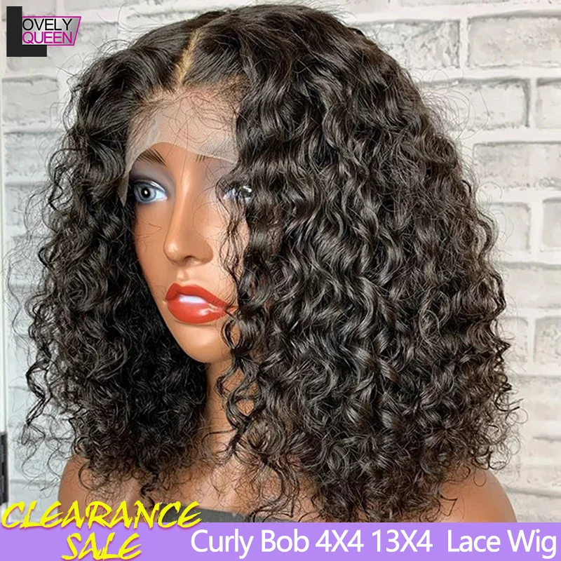 

Curly Short Bob Wig 4x4 Lace Closure Wig Deep Wave Wig Brazilian Remy Human Hair 13x4 Lace Frontal Wig For Black Women