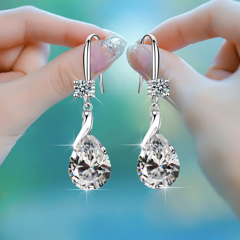 Pendientes clásicos de gota de agua de cristal mujer, aretes colgantes de Color plateado, blanco, azul, rosa, pendientes de boda de circón para mujer|Pendientes con forma de gota| - AliExpress