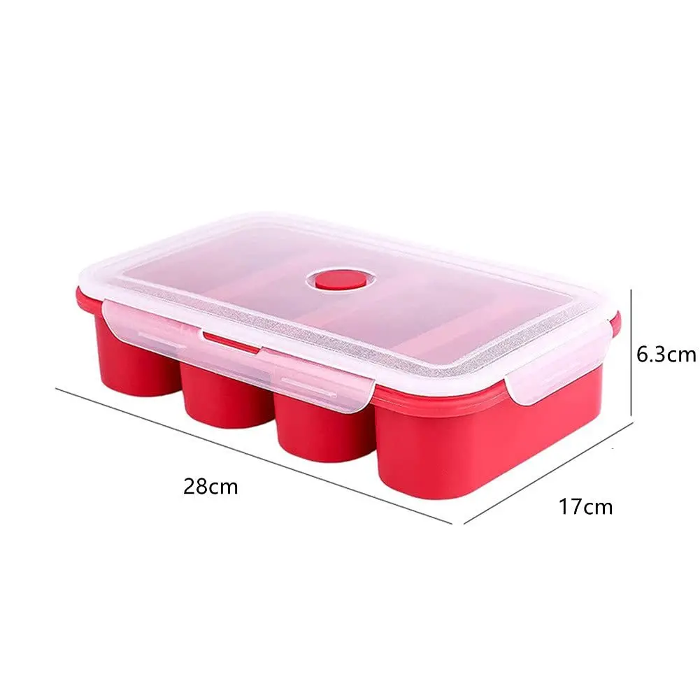 Silicone Freezer Tray Soup 4 Cubes Food Freezing Container Molds With Lid, ice mold