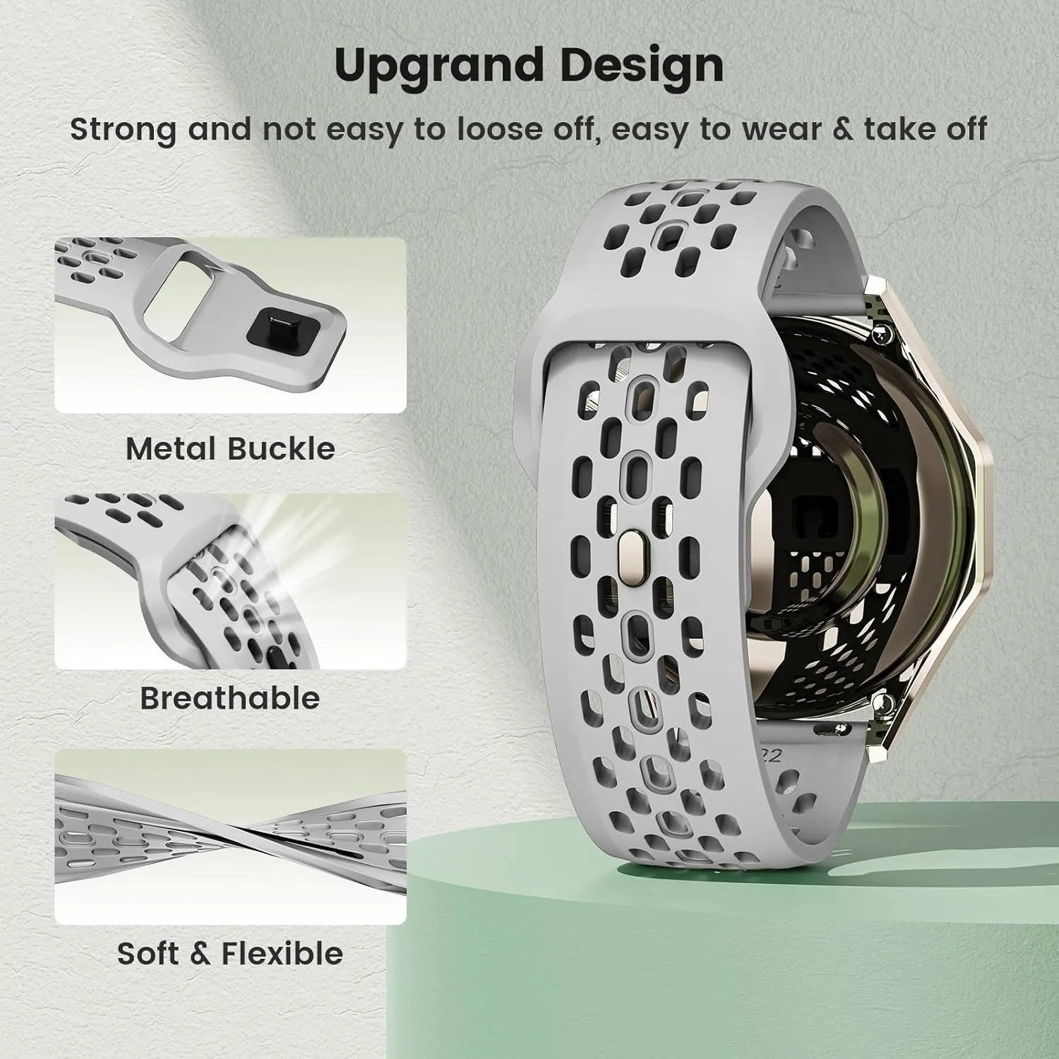 Versatile 20mm/22mm Silicone Smartwatch Strap