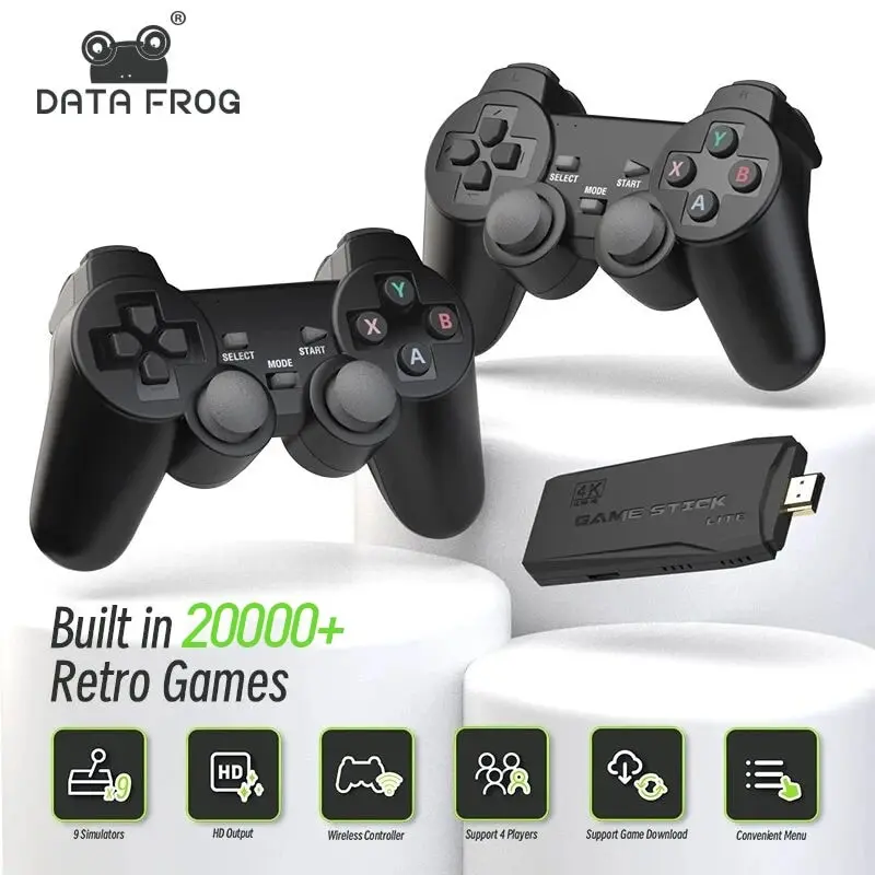 DATA FROG Retro Video Game Console 2.4G Wireless Console Game Stick 4k 10000 Games Portable Dendy Game Console for TV 20000 Game