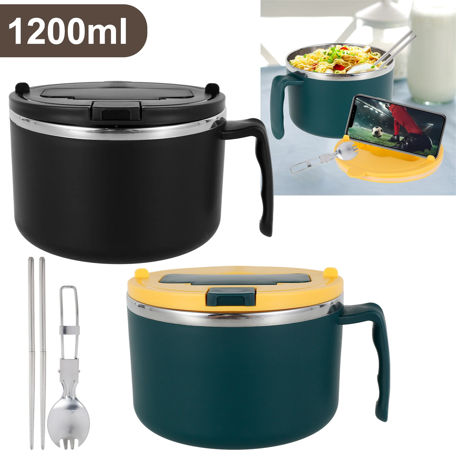 Hejo Instant noedelkom met deksel, 1200 ml draagbare snelle