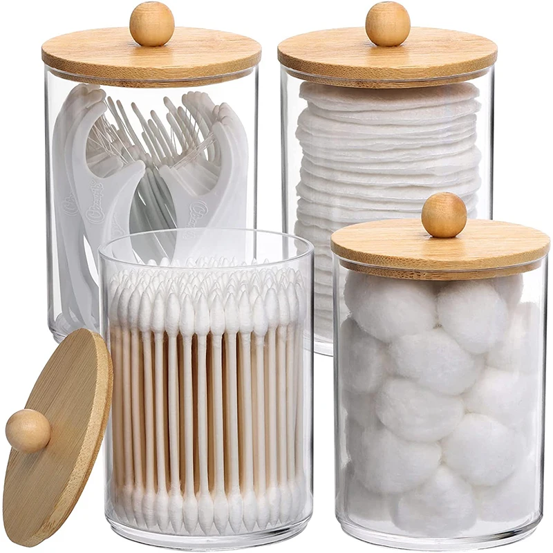 

Makeup Cotton Pad Organizer with Bamboo Lid, Cosmetics Storage Box, Cotton Swabs Ball Rod, Qtip Holder, Bathroom