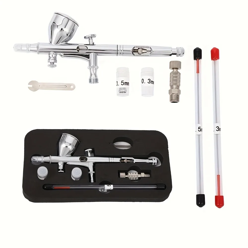 HY180 Dual-Action Schwerkraft-Airbrush-Set, 0,2/0,3/0,5mm Düsen, für Kunstmalerei, Modellbau & Autolackreparatur