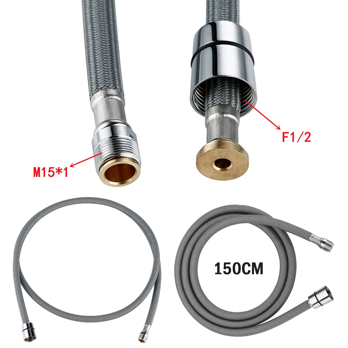 F1/2 M15*1 Nylon Braided Flexible Hose Kitchen Faucet Pull Out Hose