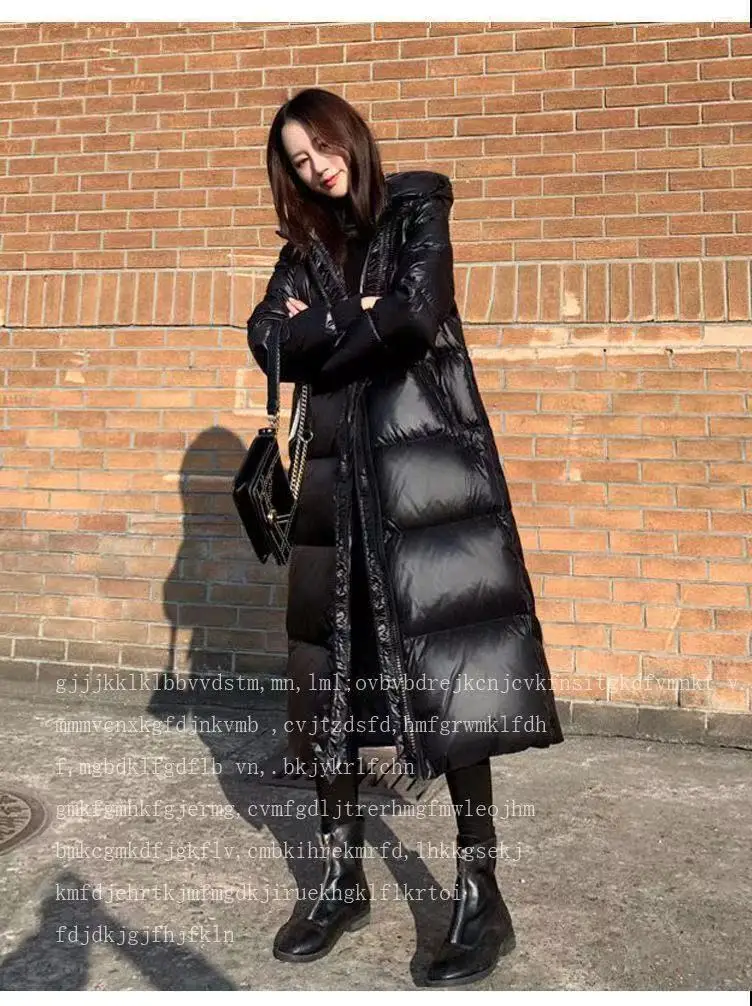 Women 2023 New Down Cotton Coat Long Knee Length Shiny Korean Version Loose Solid Color with Zipper Button Joker Age Reduction