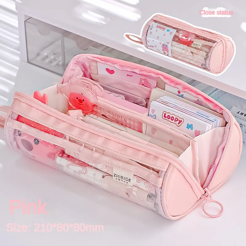 창의적인 투명 필통, 간단하고 다기능 초중등 학생 문구 필통