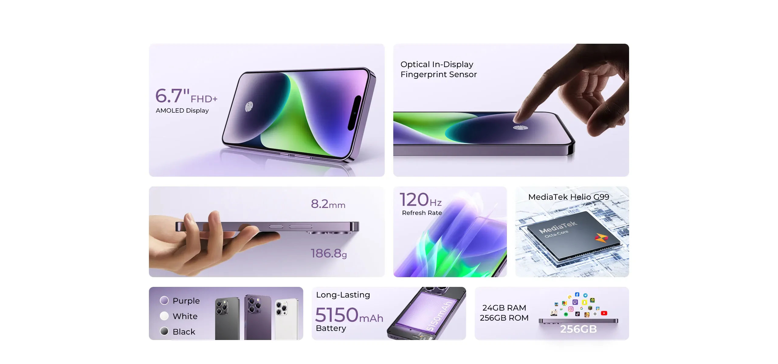 OUKITEL P1 8GB+256GB スマートフォン SmartPhone: Oukitel P1 6.7-inch Ultra-thin Body 8GB+256GB