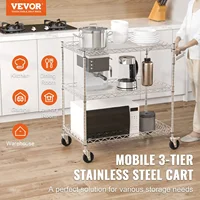 3-Tier Utility Cart Rolling Cart on Wheels 30"x18"x32.4" 661 lbs 6 Hooks 2