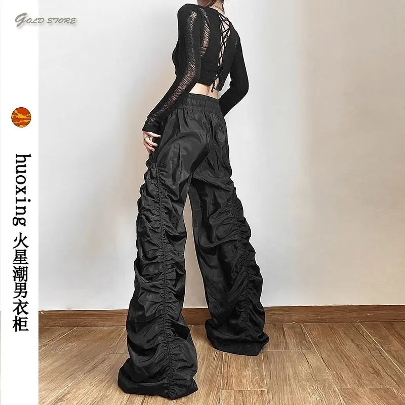 

Wide Leg Pants Women Streetwear Black Mopping Clothes Pantalones De Mujer Retro Vintage Folds Baggy Korean Fashion