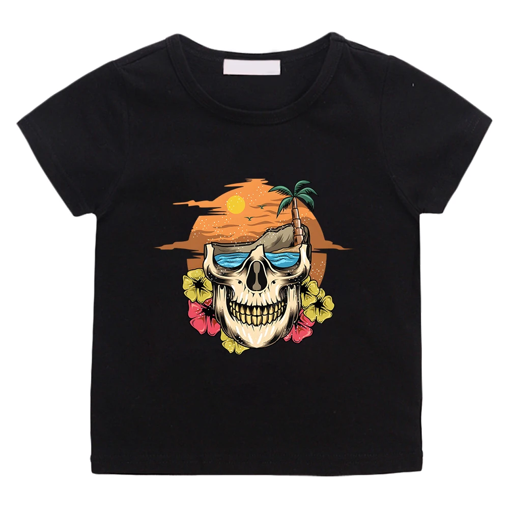 

Paradise Skeleton Beach Summer T-shirt Children Boys and Girls Casual Tee-shirt 100% Cotton Short Sleeve Cartoon Tshirts O-neck