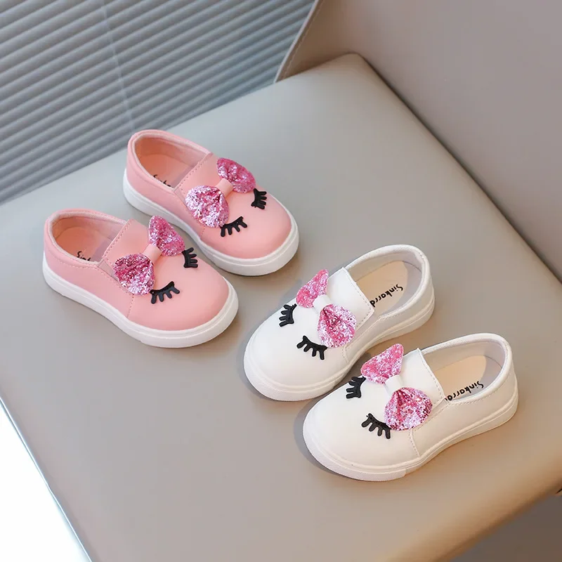 Funny Cartoon Eyelash Pattern Fashion Girls Baby Flat Shoes Student New Non-Slip Soft Sole Children's Shoes Girl Sneakers H09132