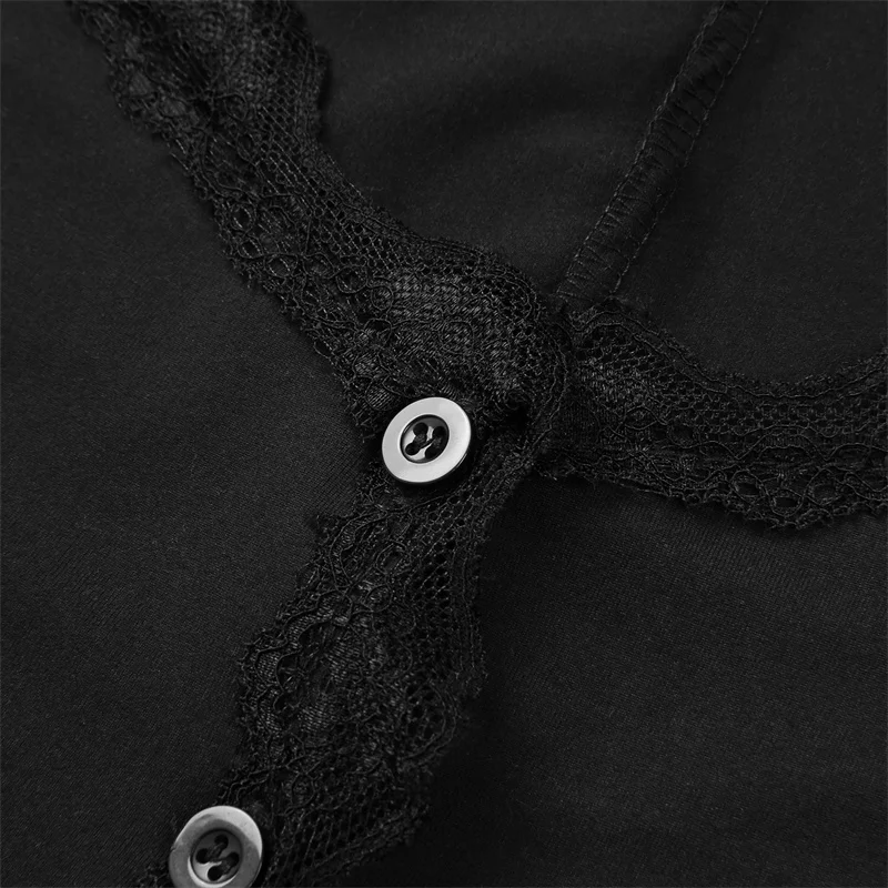 Coquette Shirt y2k Clothes Women Solid Color Lace Trim Single Breasted Long Sleeve Blouse Fairycore Clothing Streetwear
