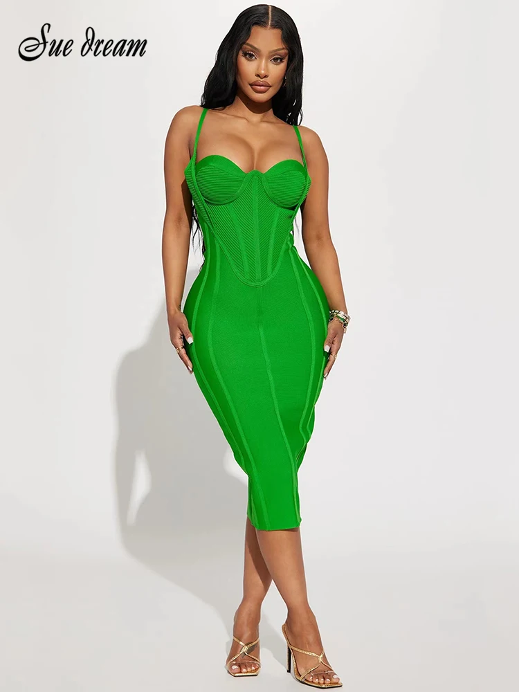 

High Quality Women Sleeveless Rayon Bandage Dress Celebrity Elegant Green Bodycon Cocktail Party Dress Vestidos