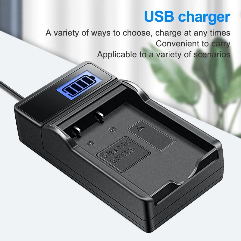 Caricabatterie Doppio USB Per Nikon EN-EL9 - Compatibile D40, D40x, D60, D3000, D5000 Con Cavo Micro USB - 6