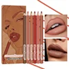 6PC Velvet Matte Lipstick Pen Nude Brown Lip Liner Pencil Kit Smooth Rose Red Pigment Lipstick Pencil Set Dye Cheek Lip Tint 1
