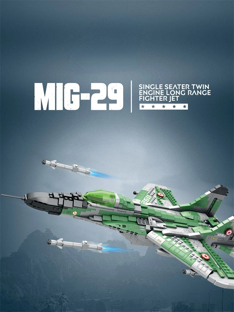 MIG 29 전투기 모델 빌딩 블록, 군사 1397PCs, 소년 성인용 벽돌 장난감