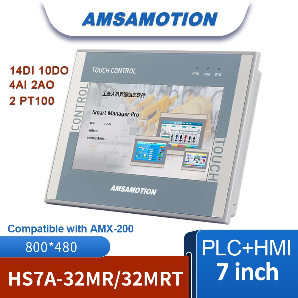 

AMSAMOTION 7'' Inch HMI PLC All in One Compatible with AMX-S7-200 MR0701NE Ethernet Monitor 4AI 2AO CNC Controller Touch Screen