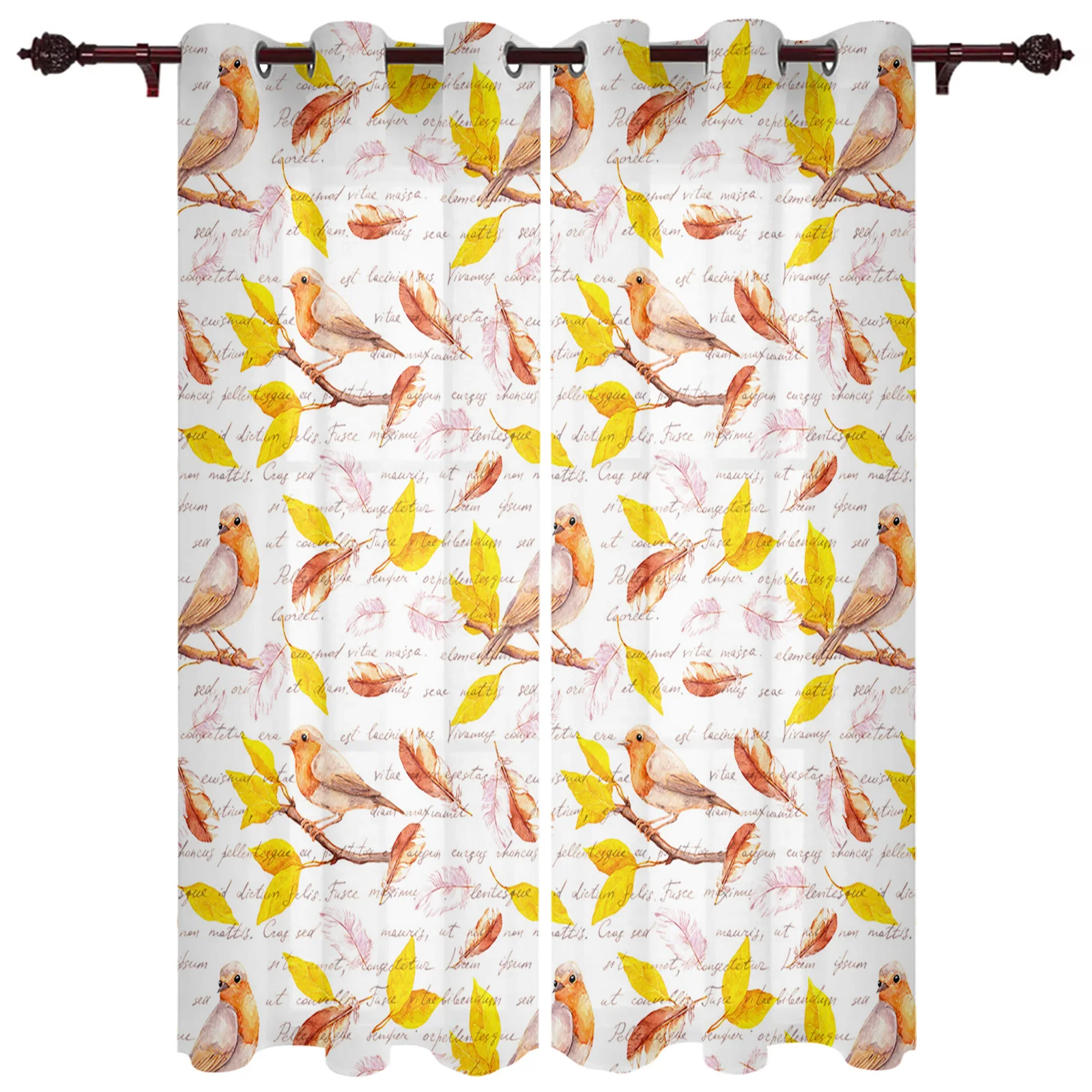 

Autumn Leaf Bird Curtains for Bedroom Living Room Window Curtain Treatments Blinds Kitchen Home Decor Drapes