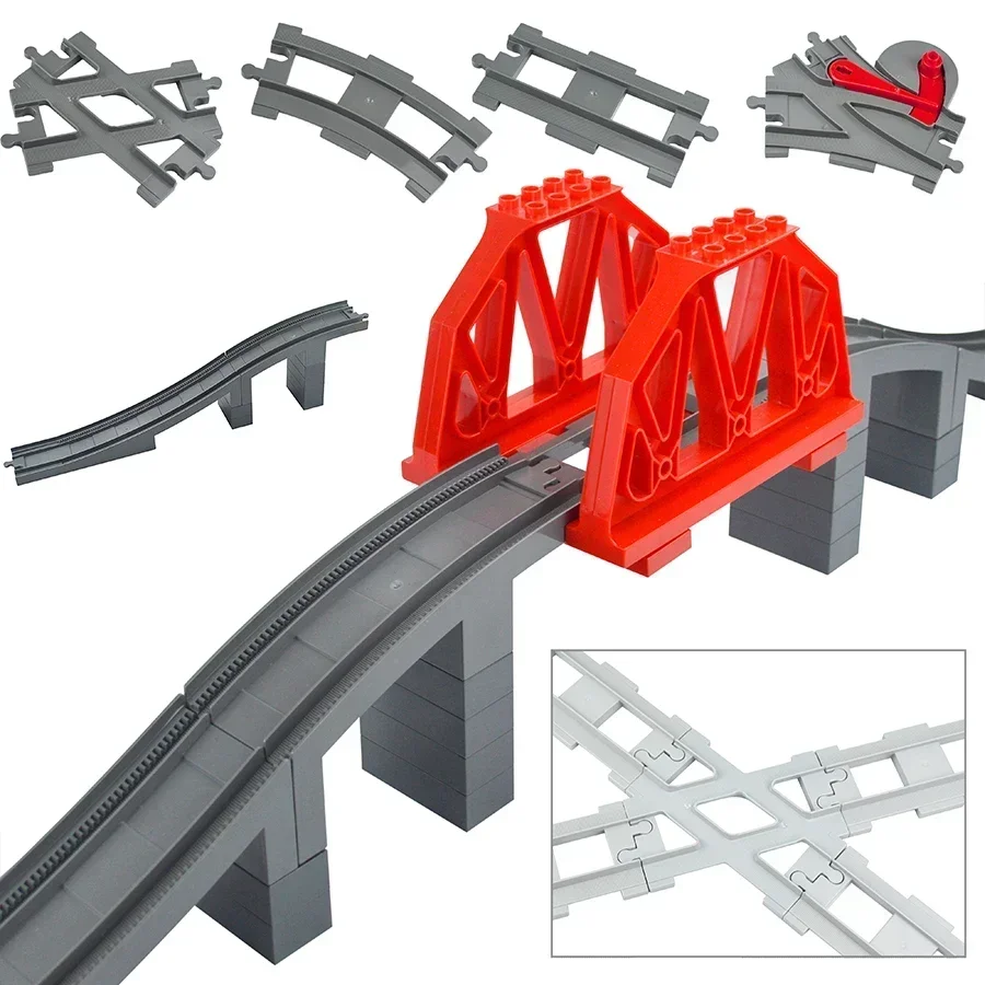 City Train Car Transport Accessory: Large-Size Track Railway Brick Set with Straight, Curved, and Uphill Rails