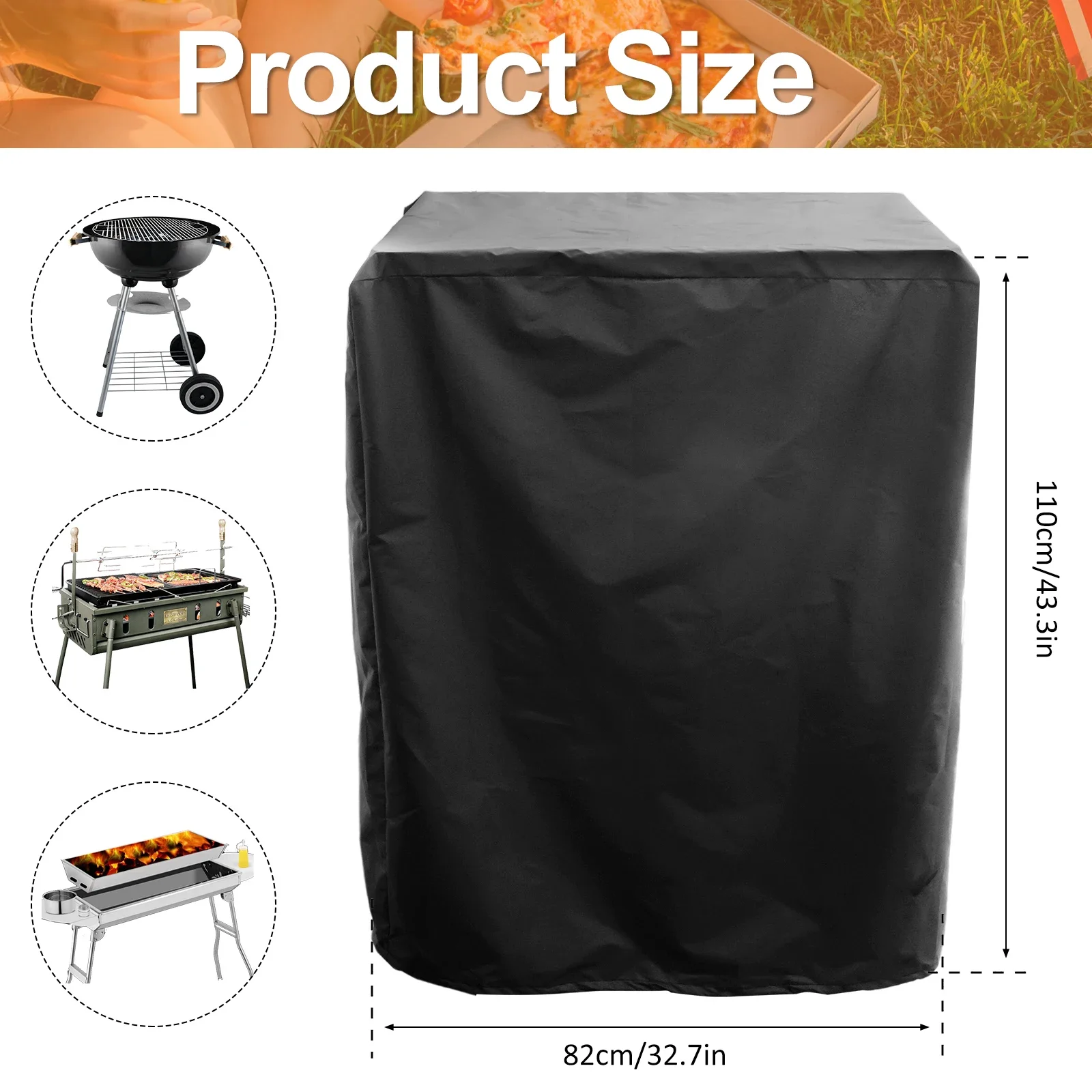 Grill Cover 210D Oxford Cloth Waterproof Barbecue Cover with Drawstring Dust Proof Wind Proof BBQ Grill Protective