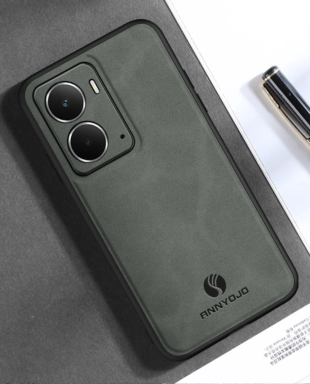 Matte Plain Leather Case with Built-in Car Mount Holder Cover