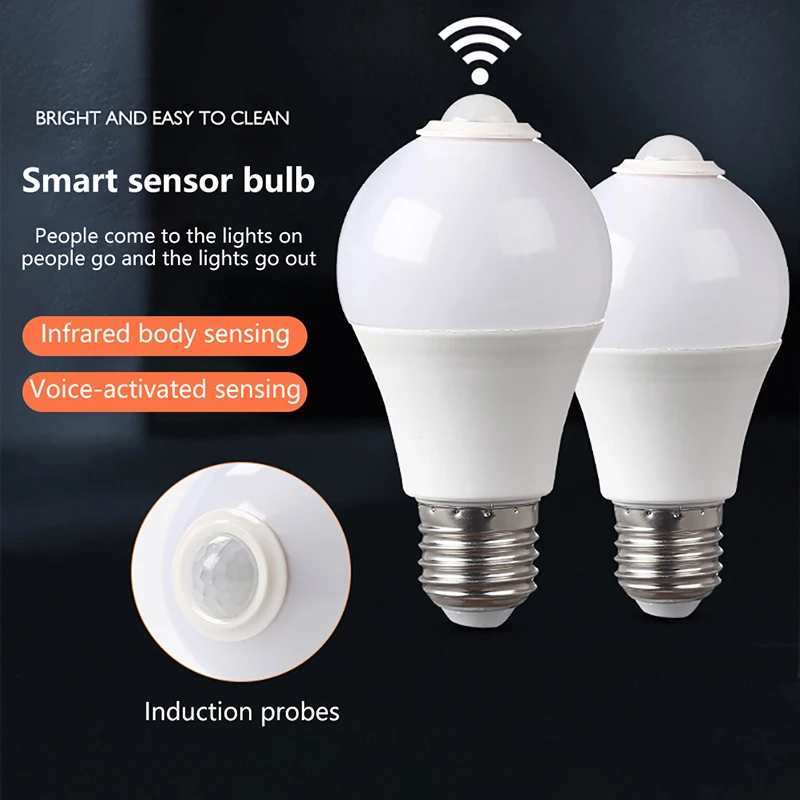 Motion Sensor LED Night Light 1Pcs E27 PIR Motion Sensor Lamp 5W 9W 15W