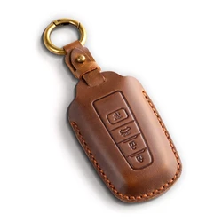 Premium Leather Car Key Case Cover with Keychain Accessories (Brown)
