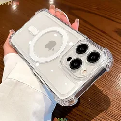 Luxury Magnetic Wireless Charging Transparent Shockproof Case with Magsafe Compatibility - iPhone 15 Plus (Transparent)