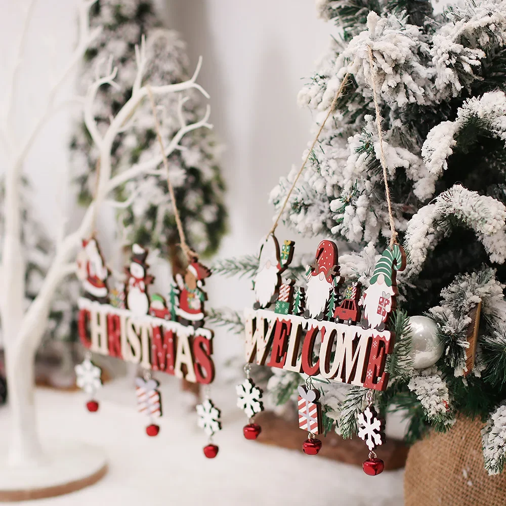 Gnome Santa Claus Wooden Hanging Ornaments Merry Christmas Decorations for Home Door Xmas Tree Pendants Navidad New Year christmas decorations