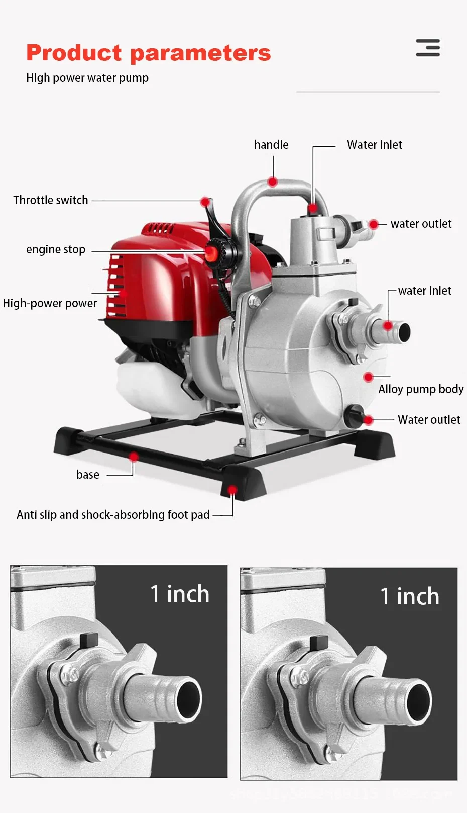 High Lift Benzinmotor-Sumpfpumpe, 1 Zoll, 2-Takt, 4-Takt, multifunktionale Minipumpe für Bewässerung, Bewässerung