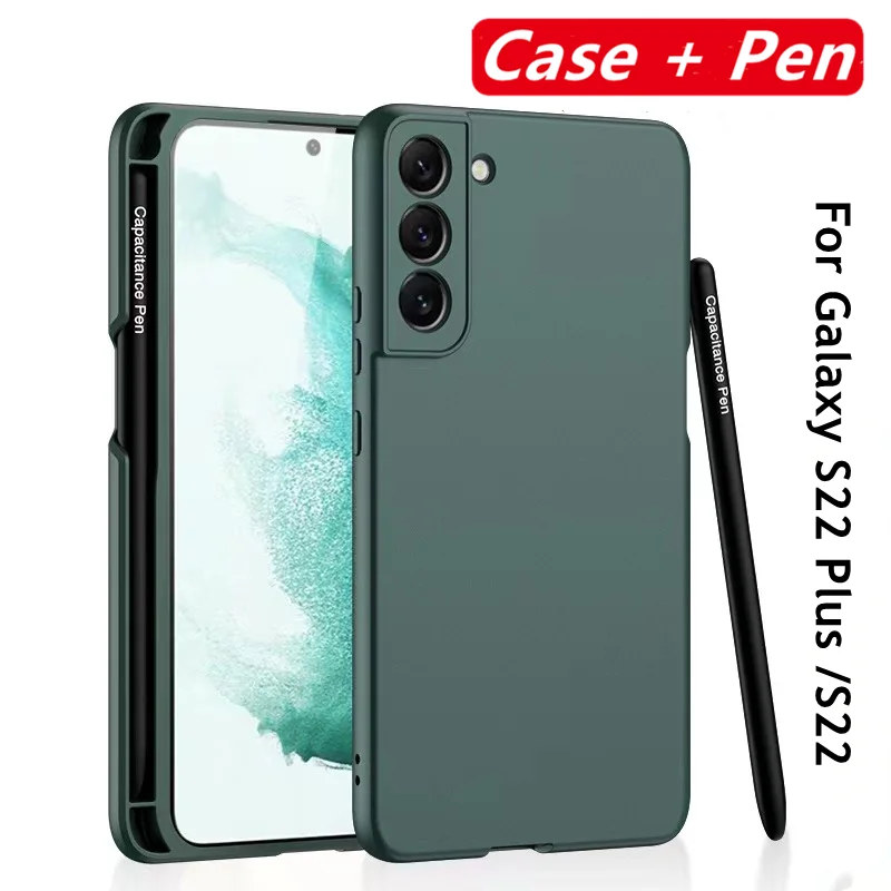 Pen With Case for Samsung Galaxy S22 Plus 5G Pen Slot Holder Cover Ultra Thin Matte Soft Shockproof Case With Stylus Pen kawaii phone case samsung