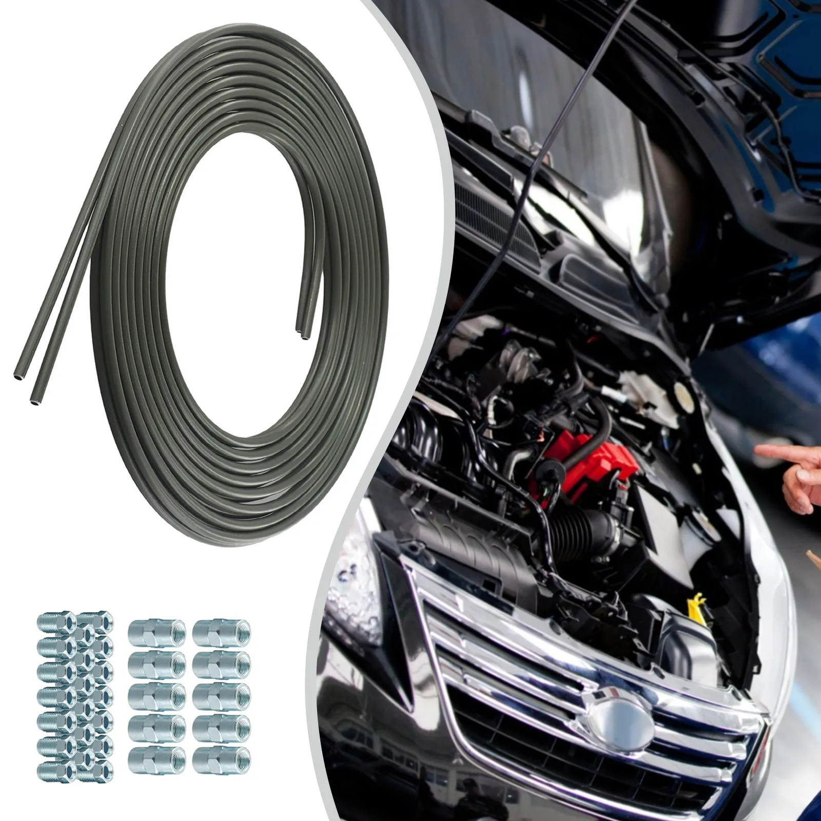 1 Set Brake Line Kit 5m 3/16" (4.75mm) Steel- Plated- PVF Brake Pipe- Hose Lines Piping Tubes Tubing Anti-Rust Replacement Part