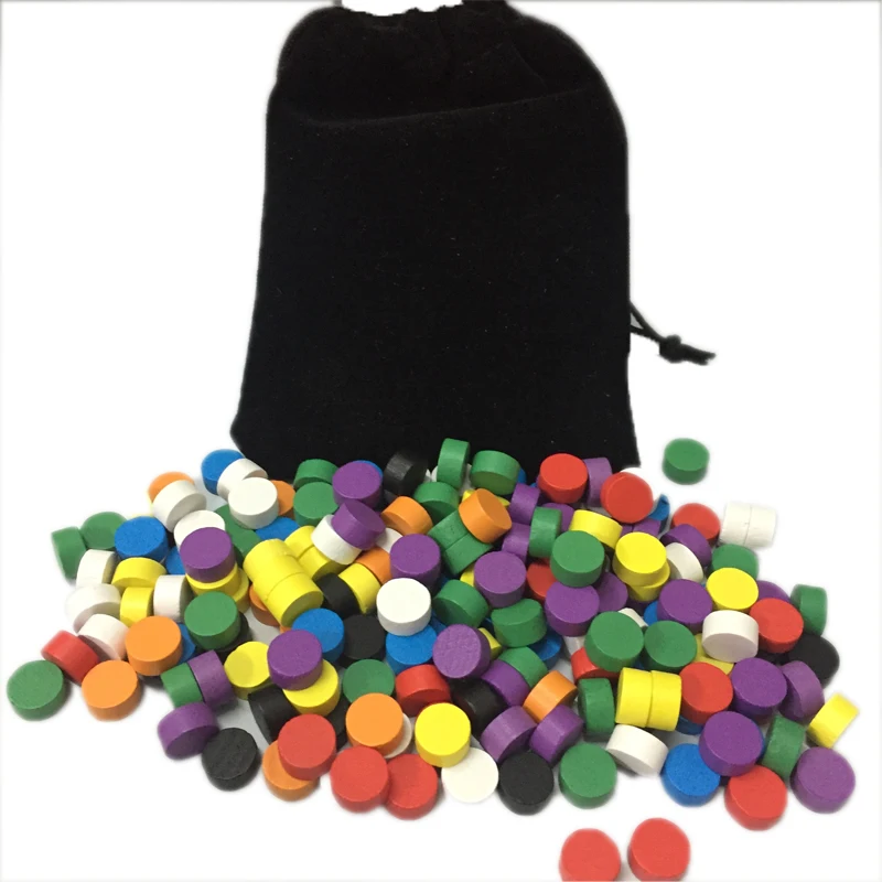 

100Pcs with bag Disc Diameter 10*5MM 8 Colors Pawn Wooden Game Pieces Colorful Pawn/Chess For Board game/Educational Games